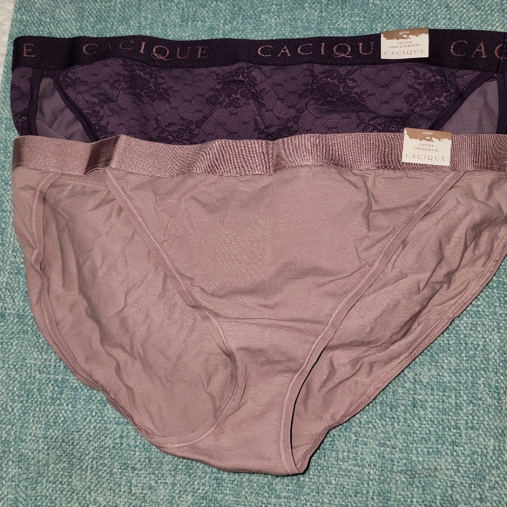 NEW NWT Lane Bryant Cacique 2 Pairs Cotton String Bikini PantyWide Band SZ 22/24